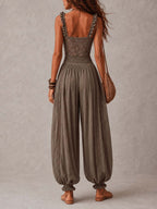 Nieves | Grey lace bandeau set and pleated cotton harem trousers