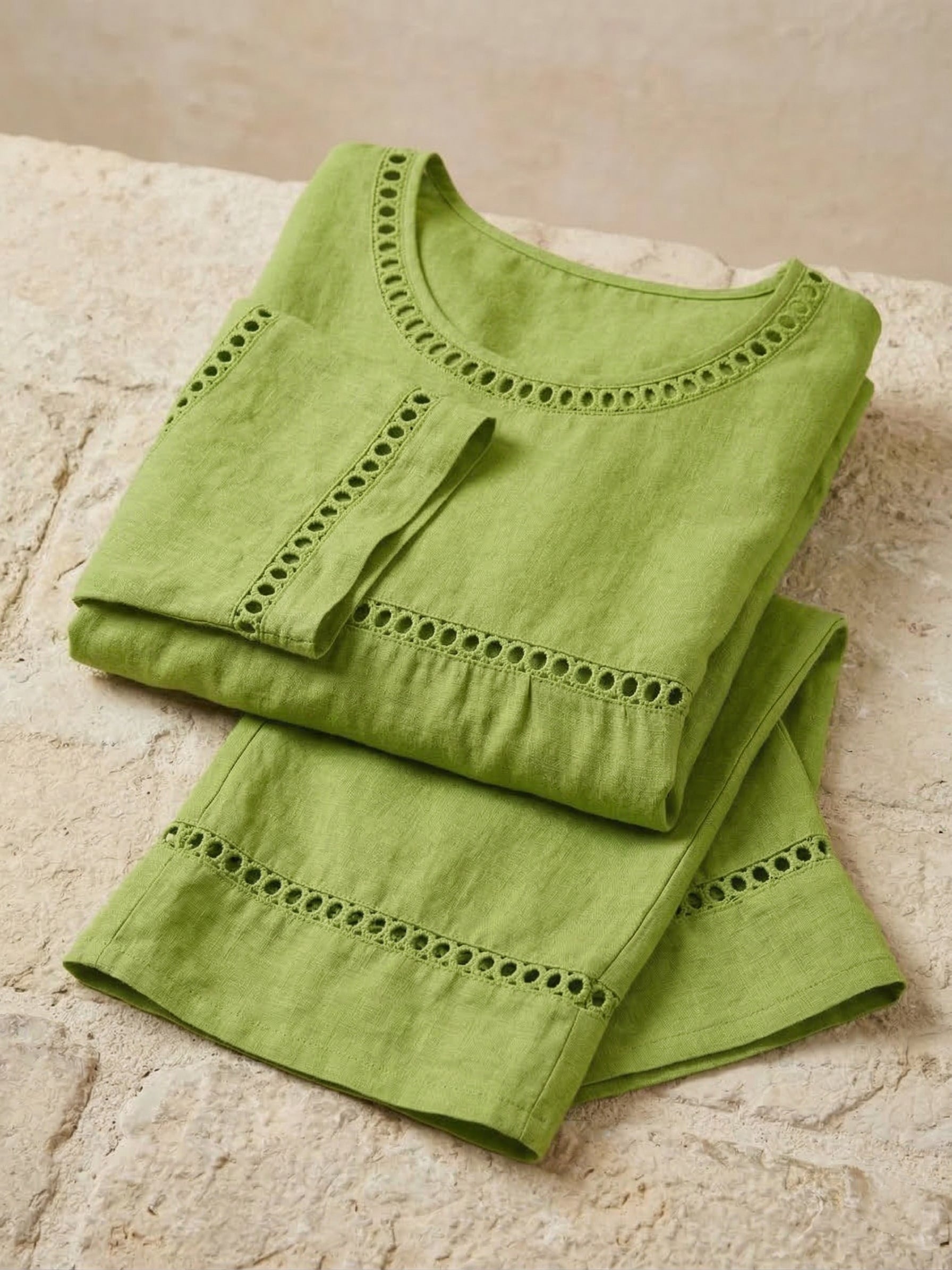 Vintage Casual Women's Linen Set with Loose Fit, Comprising Two Pieces