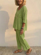 Vintage Casual Women's Linen Set with Loose Fit, Comprising Two Pieces