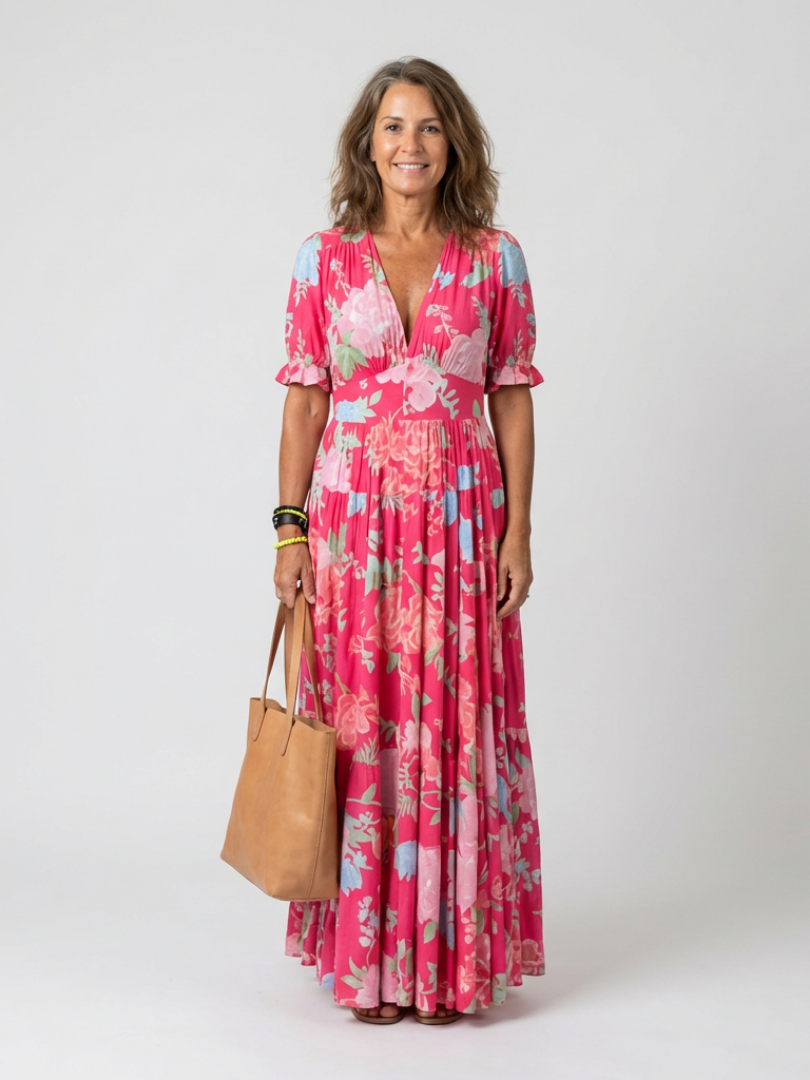 Ione | Sleeveless floral midi dress with V-neck