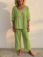 Vintage Casual Women's Linen Set with Loose Fit, Comprising Two Pieces